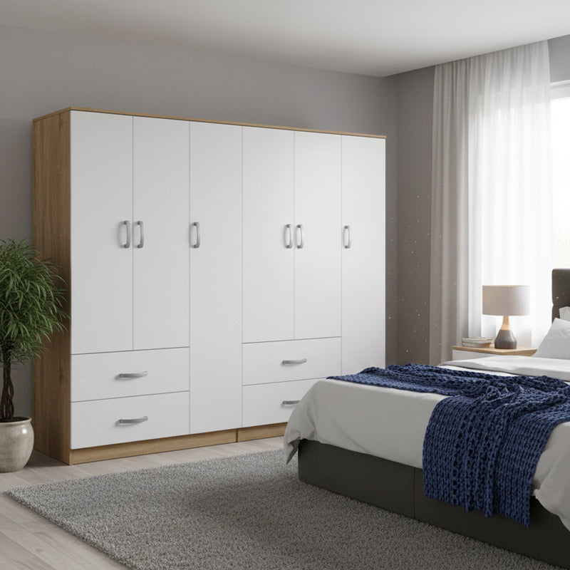 Ντουλάπα εξάφυλλη Athos  sonoma-λευκό 180x42x180εκ - Pakobazaar