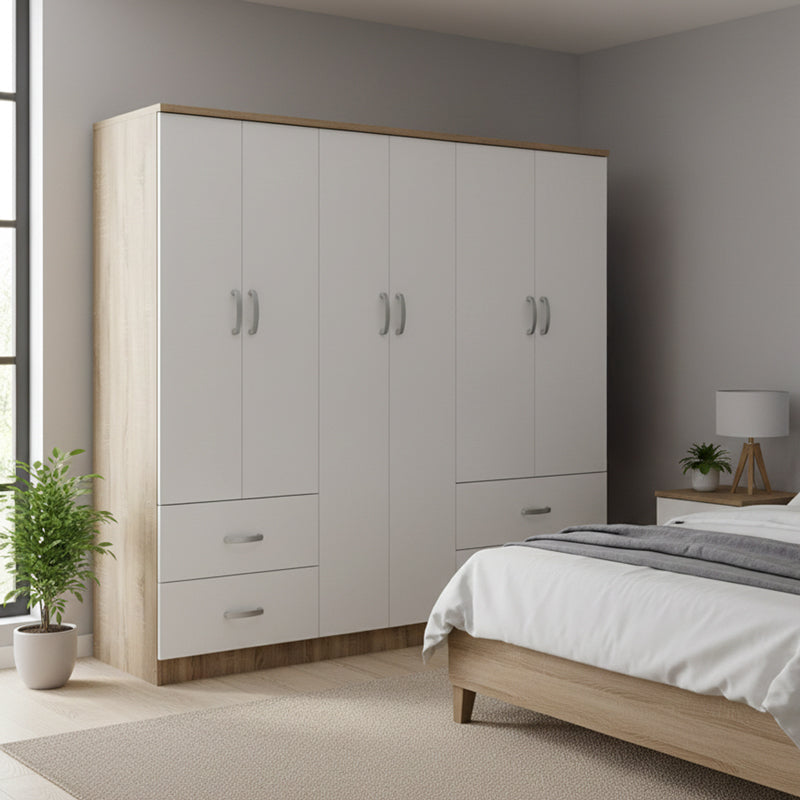 Ντουλάπα εξάφυλλη Athos  Sonoma-λευκό 200.5x42x180εκ - Pakobazaar