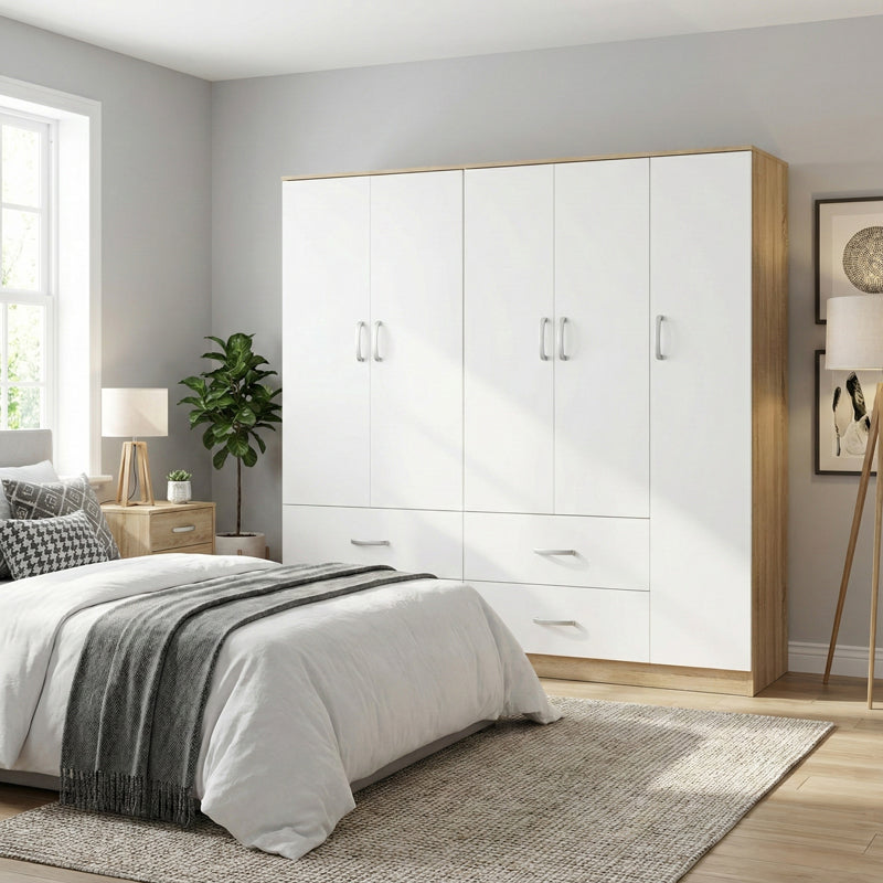 Ντουλάπα πεντάφυλλη Athos  sonoma-λευκό 170x42x180εκ - Pakobazaar