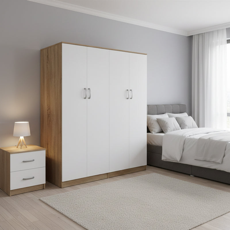 Ντουλάπα τετράφυλλη Athos Ι  sonoma-λευκό 160x42x180εκ - Pakobazaar