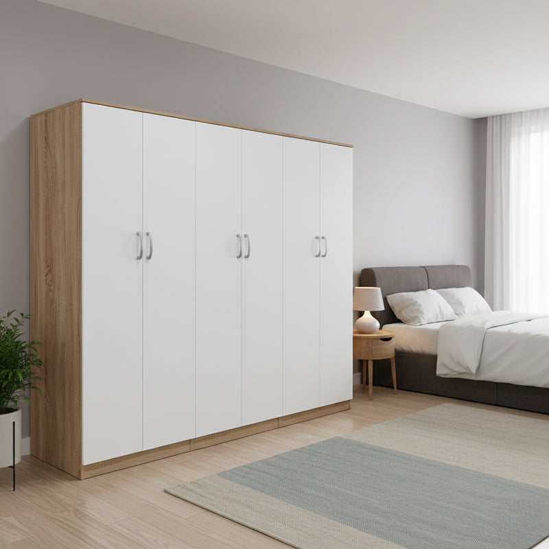 Ντουλάπα εξάφυλλη Athos ΙΙ  sonoma-λευκή 240x42x180εκ - Pakobazaar