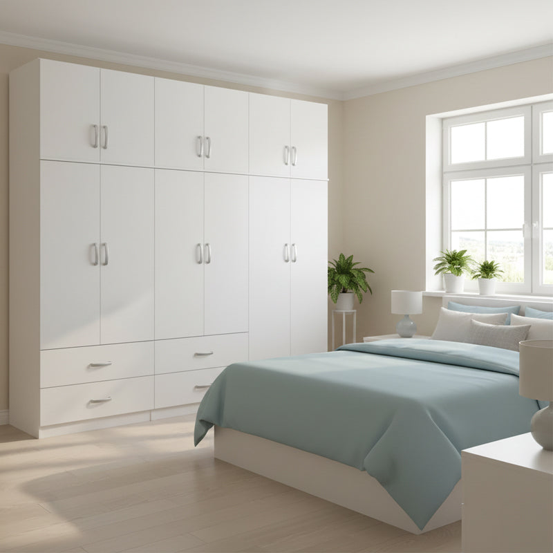 Ντουλάπα εξάφυλλη με πατάρι Athos  λευκή 240x42x240εκ - Pakobazaar