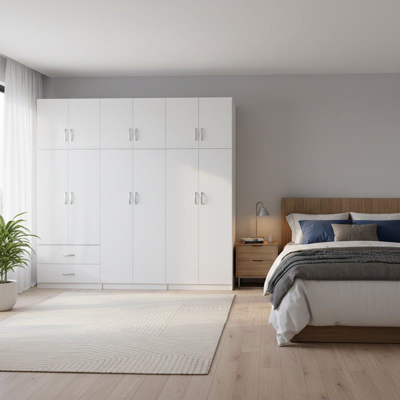 Ντουλάπα εξάφυλλη με πατάρι Athos I  λευκή 240x42x240εκ - Pakobazaar
