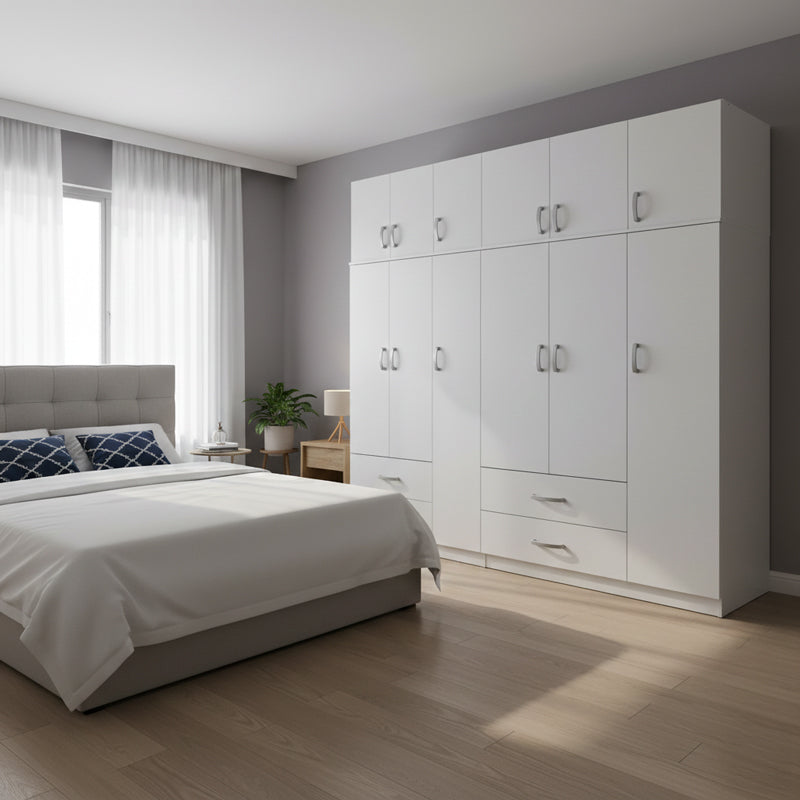 Ντουλάπα εξάφυλλη με πατάρι Athos  λευκή 180x42x240εκ - Pakobazaar