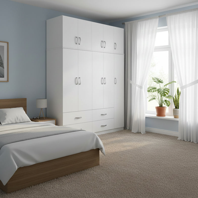 Ντουλάπα πεντάφυλλη με πατάρι Athos  λευκή 170x42x240εκ - Pakobazaar