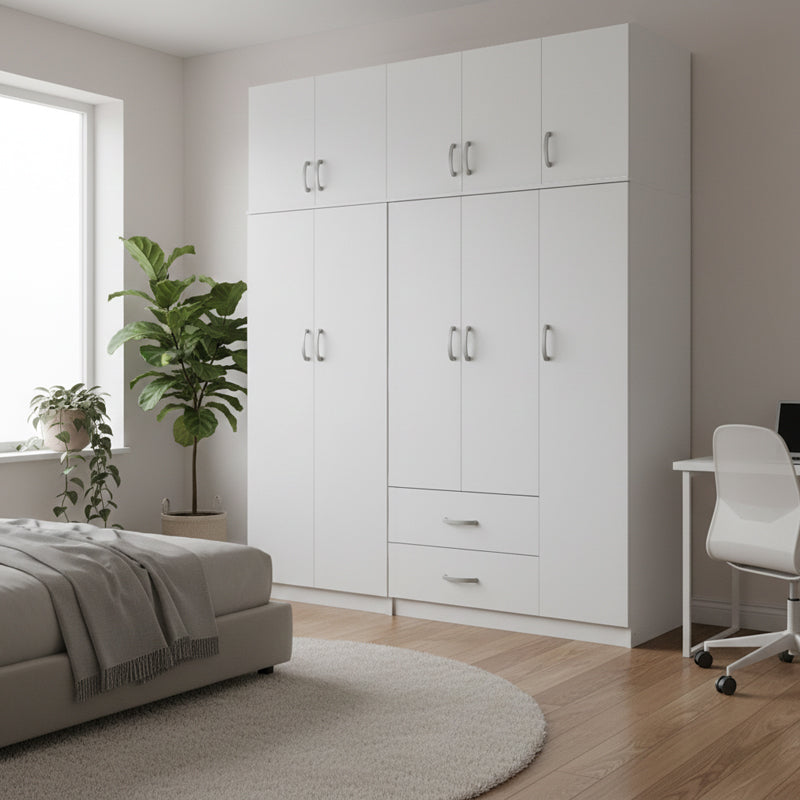 Ντουλάπα πεντάφυλλη με πατάρι Athos I  λευκή 170x42x240εκ - Pakobazaar