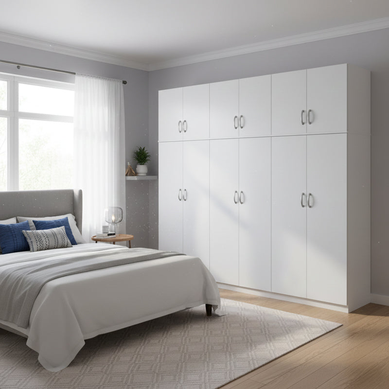 Ντουλάπα εξάφυλλη με πατάρι Athos ΙΙ  λευκή 240x42x240εκ - Pakobazaar