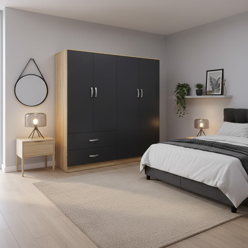 Ντουλάπα τετράφυλλη Athos  sonoma-ανθρακί 160x42x180εκ - Pakobazaar