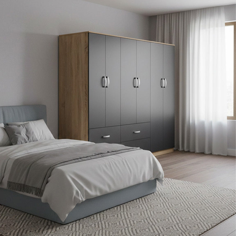 Ντουλάπα εξάφυλλη Athos  sonoma-ανθρακί 240x42x180εκ - Pakobazaar