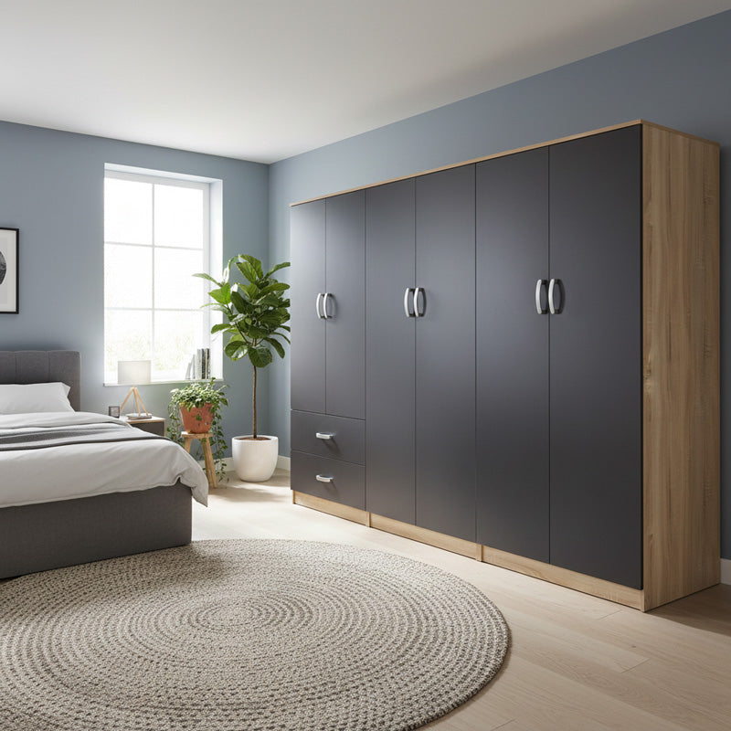 Ντουλάπα εξάφυλλη Athos I  sonoma-ανθρακί 240x42x180εκ - Pakobazaar