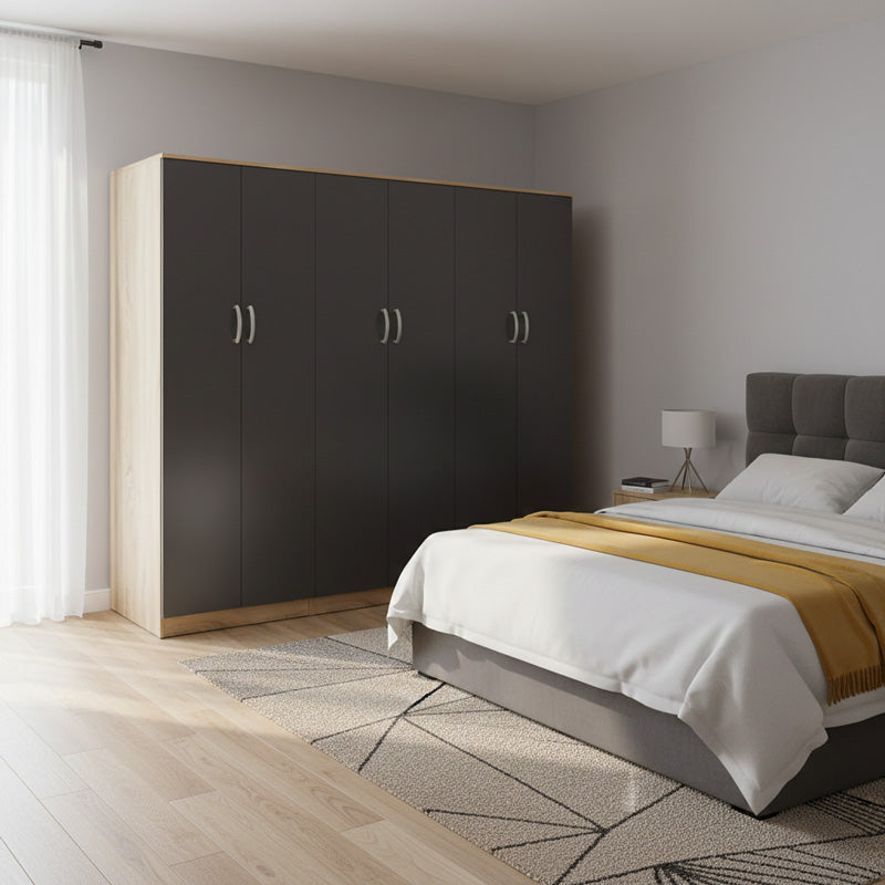 Ντουλάπα εξάφυλλη Athos ΙΙ  sonoma-ανθρακί 240x42x180εκ - Pakobazaar