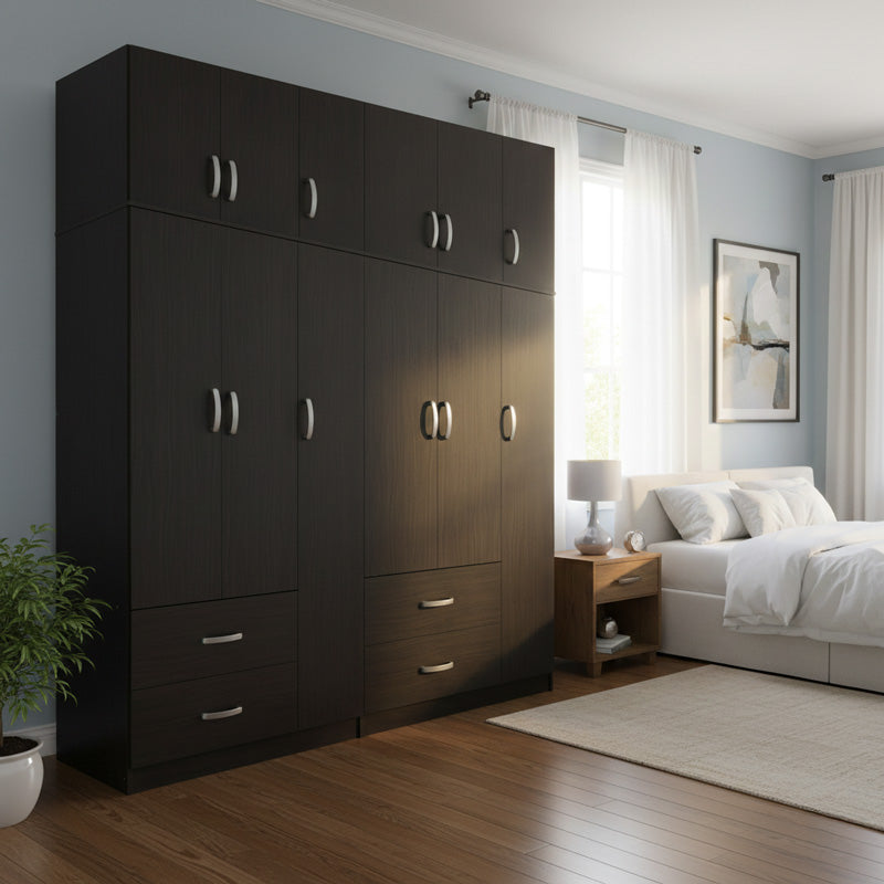 Ντουλάπα εξάφυλλη με πατάρι Athos  wenge 180x42x240εκ - Pakobazaar