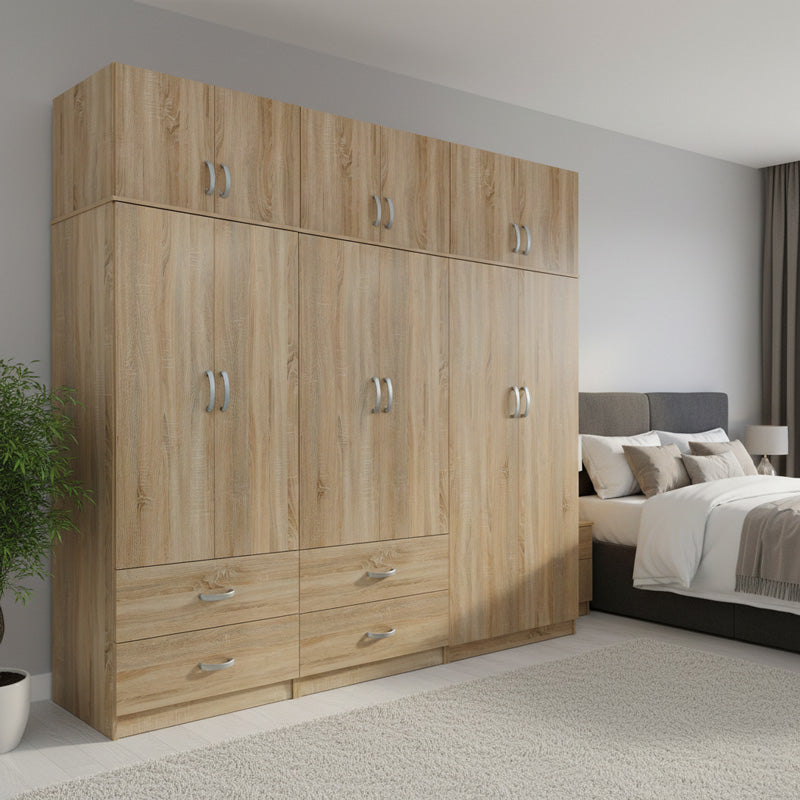Ντουλάπα εξάφυλλη με πατάρι Athos  sonoma 240x42x240εκ - Pakobazaar