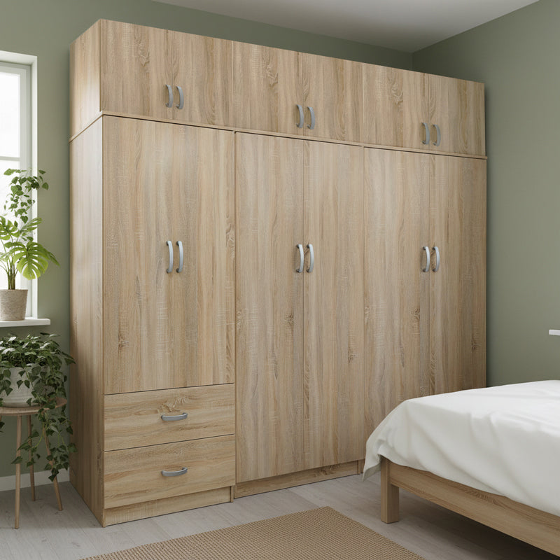 Ντουλάπα εξάφυλλη με πατάρι Athos I  sonoma 240x42x240εκ - Pakobazaar