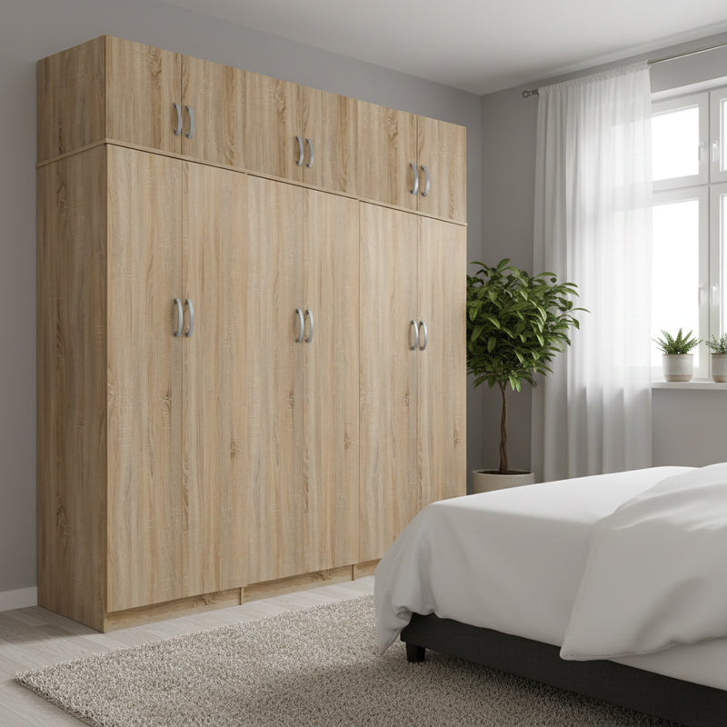 Ντουλάπα εξάφυλλη με πατάρι Athos ΙΙ  sonoma 240x42x240εκ - Pakobazaar