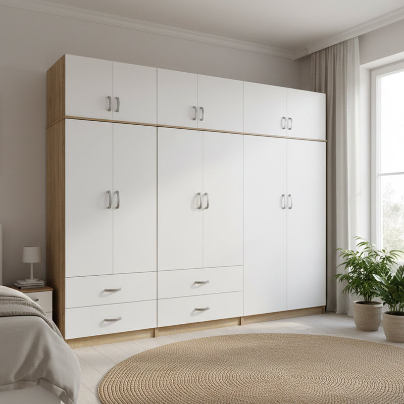 Ντουλάπα εξάφυλλη με πατάρι Athos  sonoma-λευκή 240x42x240εκ - Pakobazaar