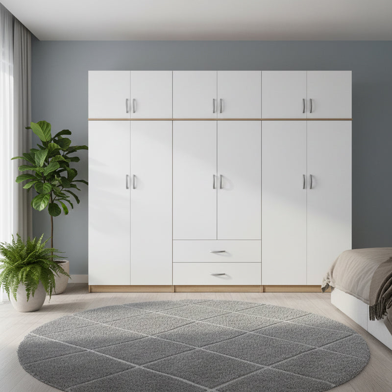 Ντουλάπα εξάφυλλη με πατάρι Athos I  sonoma-λευκή 240x42x240εκ - Pakobazaar