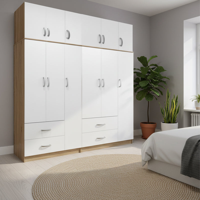 Ντουλάπα εξάφυλλη με πατάρι Athos  sonoma-λευκή 180x42x240εκ