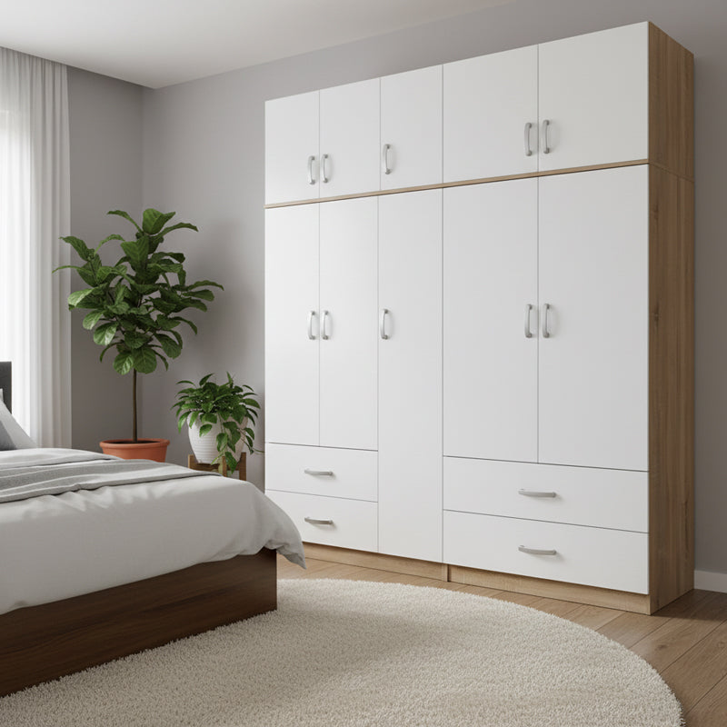 Ντουλάπα πεντάφυλλη με πατάρι Athos  sonoma-λευκή 170x42x240εκ - Pakobazaar