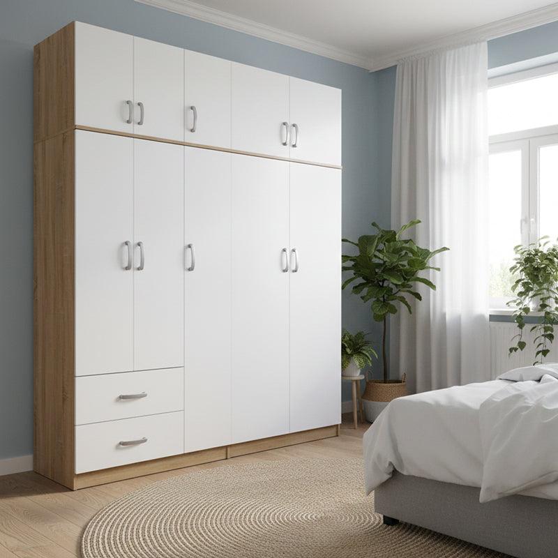 Ντουλάπα πεντάφυλλη με πατάρι Athos I  sonoma-λευκή 170x42x240εκ - Pakobazaar