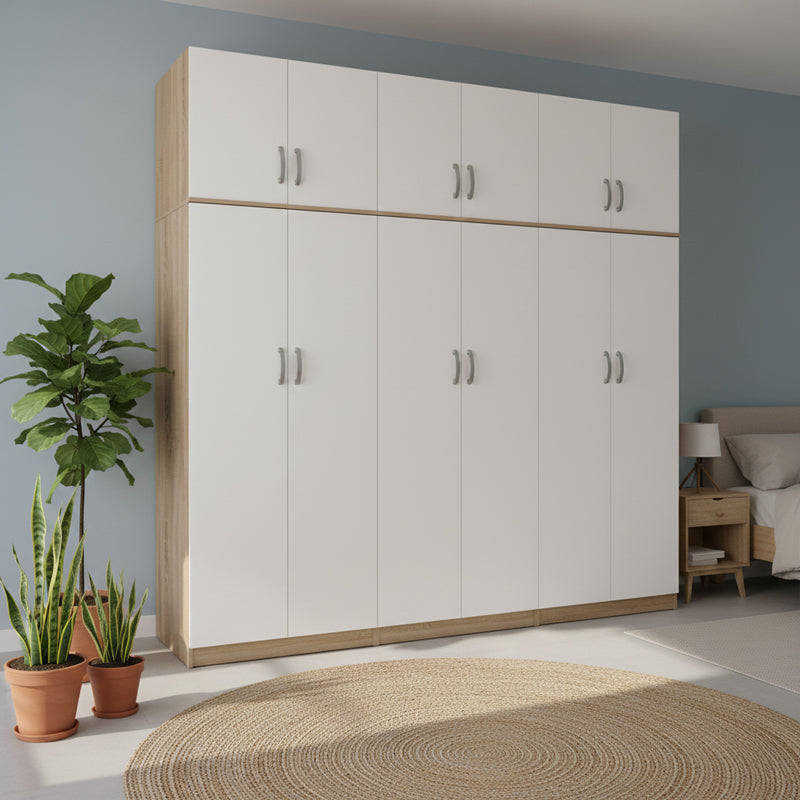 Ντουλάπα εξάφυλλη με πατάρι Athos ΙΙ  sonoma-λευκή 240x42x240εκ - Pakobazaar