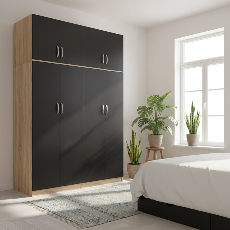 Ντουλάπα τετράφυλλη με πατάρι Athos Ι  sonoma-ανθρακί 160x42x240εκ - Pakobazaar