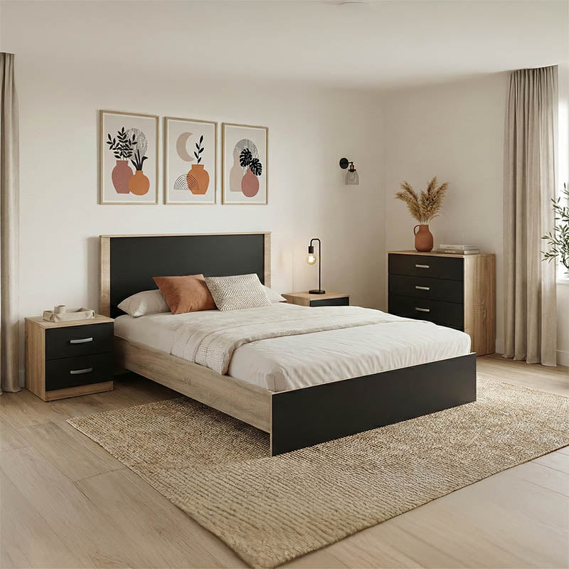 Σετ Κρεβατοκάμαρας Athos Sonoma Ανθρακί με Κρεβάτι 140x200εκ Σετ 4τεμ - Pakobazaar