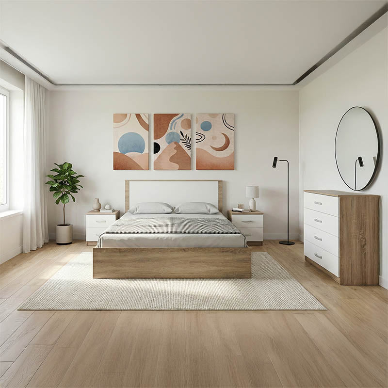 Σετ Κρεβατοκάμαρας Athos Sonoma Λευκό με Κρεβάτι 160x200εκ Σετ 4τεμ - Pakobazaar