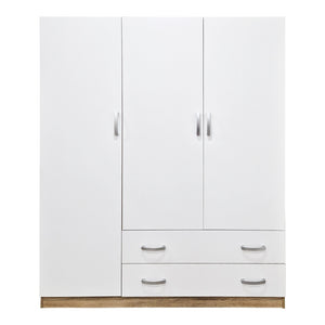 Ντουλάπα τρίφυλλη με 2 συρτάρια Alvia  λευκό με sonoma 150x51x180εκ