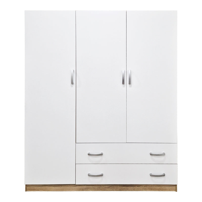 Ντουλάπα τρίφυλλη με 2 συρτάρια Alvia  λευκό με sonoma 150x51x180εκ
