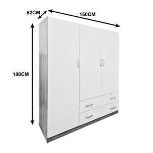 Ντουλάπα τρίφυλλη με 2 συρτάρια Alvia  λευκό με sonoma 150x51x180εκ