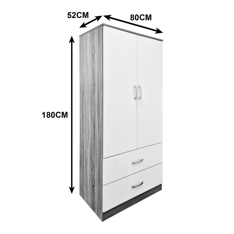 Ντουλάπα δίφυλλη με 2 συρτάρια Alvia  λευκό με sonoma 80x51.5x180εκ