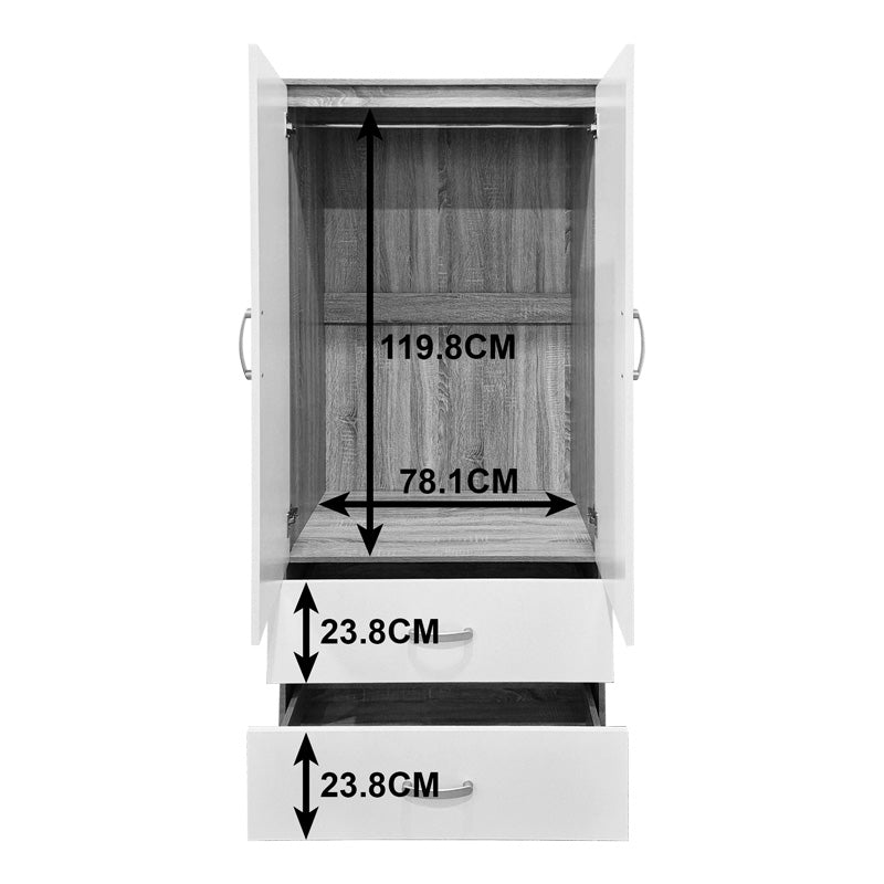 Ντουλάπα δίφυλλη με 2 συρτάρια Alvia  λευκό με sonoma 80x51.5x180εκ