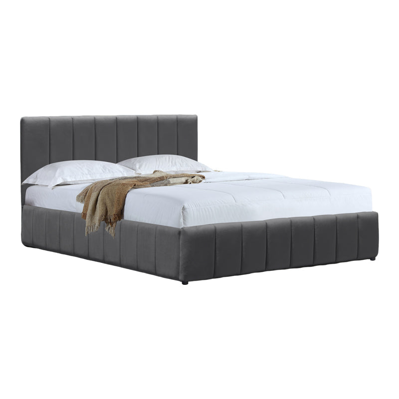 Κρεβάτι Snuggle  με αποθηκευτικό χώρο βελούδο ανθρακί 160x200εκ - Pakobazaar