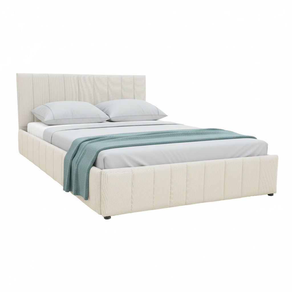 Κρεβάτι Snuggle  με αποθηκευτικό χώρο ύφασμα μπεζ 160x200εκ - Pakobazaar
