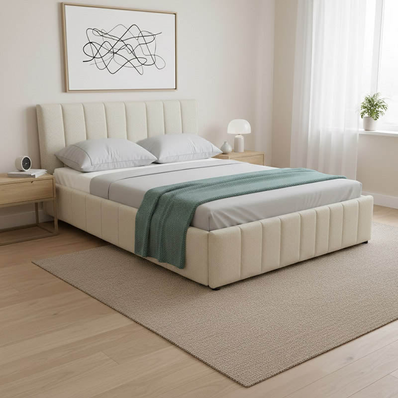 Κρεβάτι Snuggle  με αποθηκευτικό χώρο ύφασμα μπεζ 160x200εκ - Pakobazaar