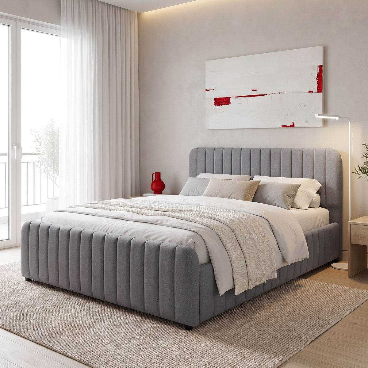 Κρεβάτι Myrelia  ύφασμα γκρι 150x200εκ