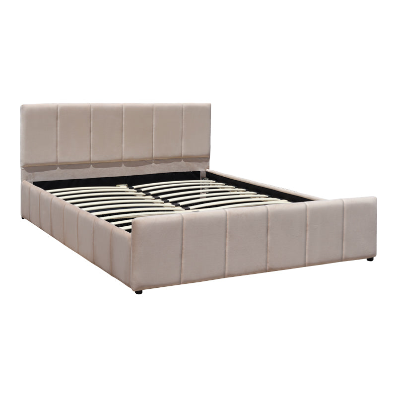 Κρεβάτι διπλό Doulia  μπεζ βελούδο 150x200εκ - Pakobazaar