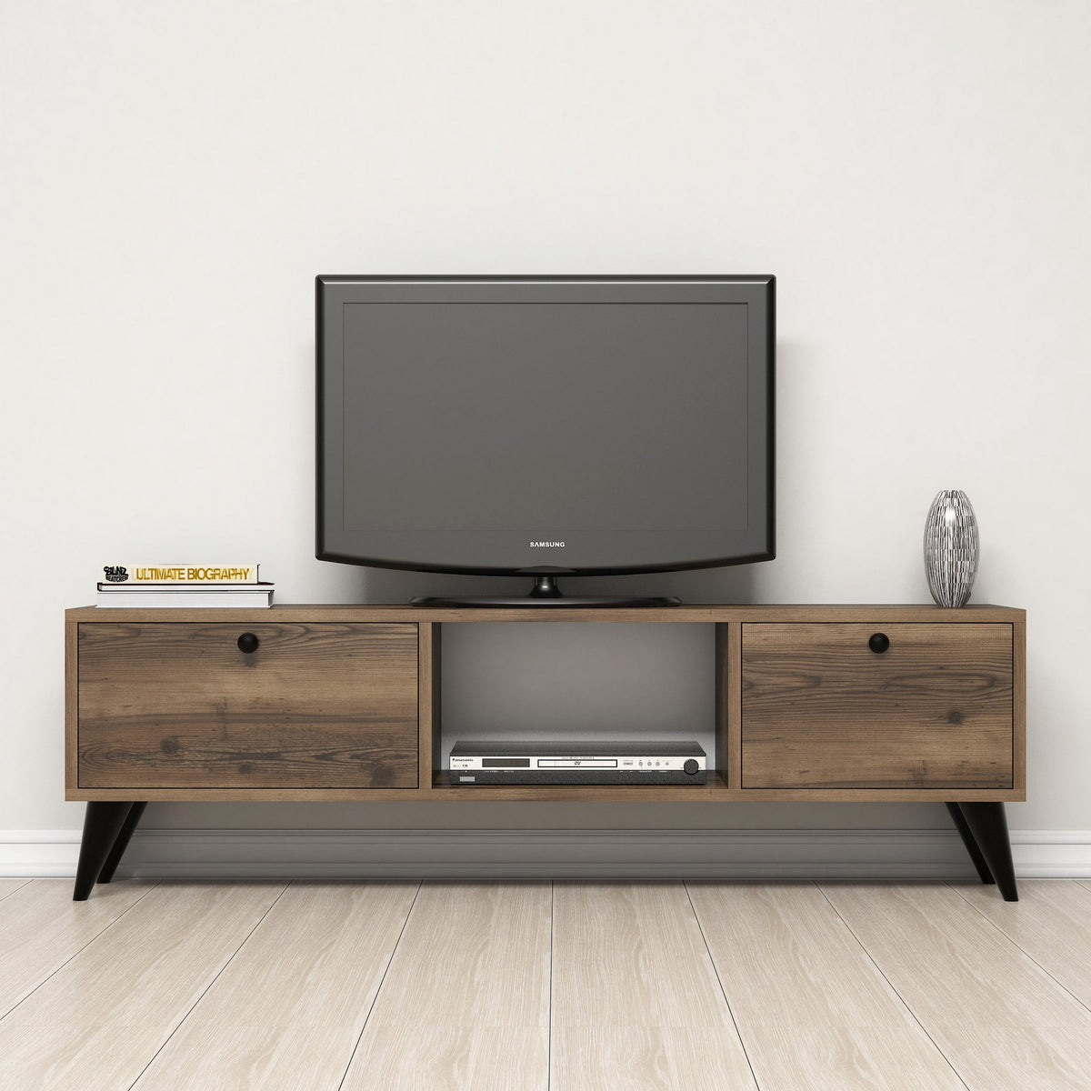 Έπιπλο Τηλεόρασης Falirakis Καρυδί - Μαύρο 138x29.5x42.6 εκ. Μελαμίνης