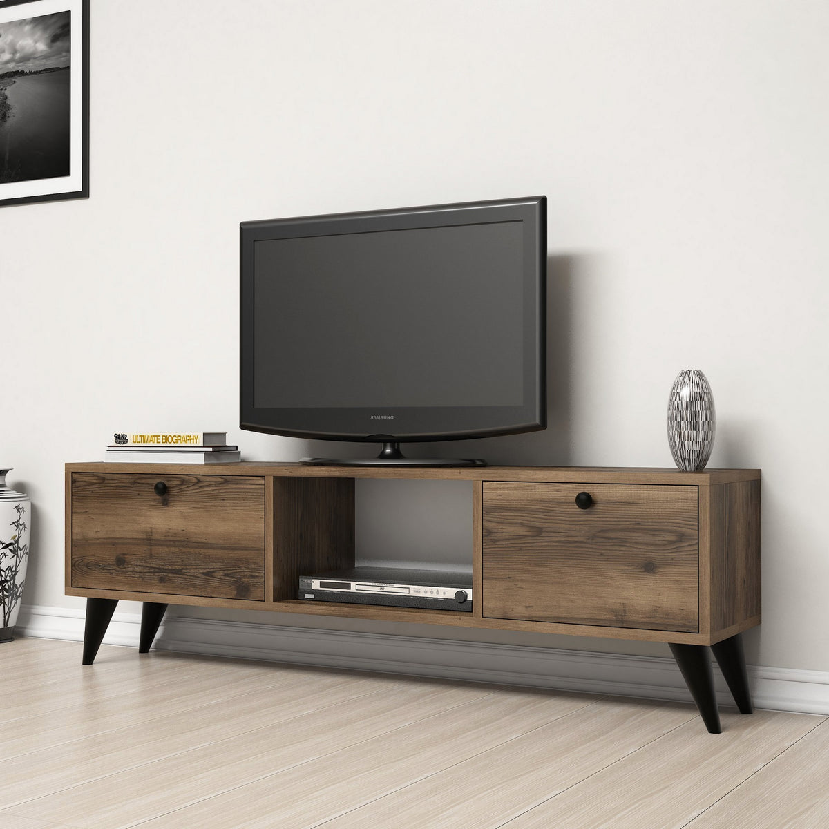 Έπιπλο Τηλεόρασης Falirakis Καρυδί - Μαύρο 138x29.5x42.6 εκ. Μελαμίνης