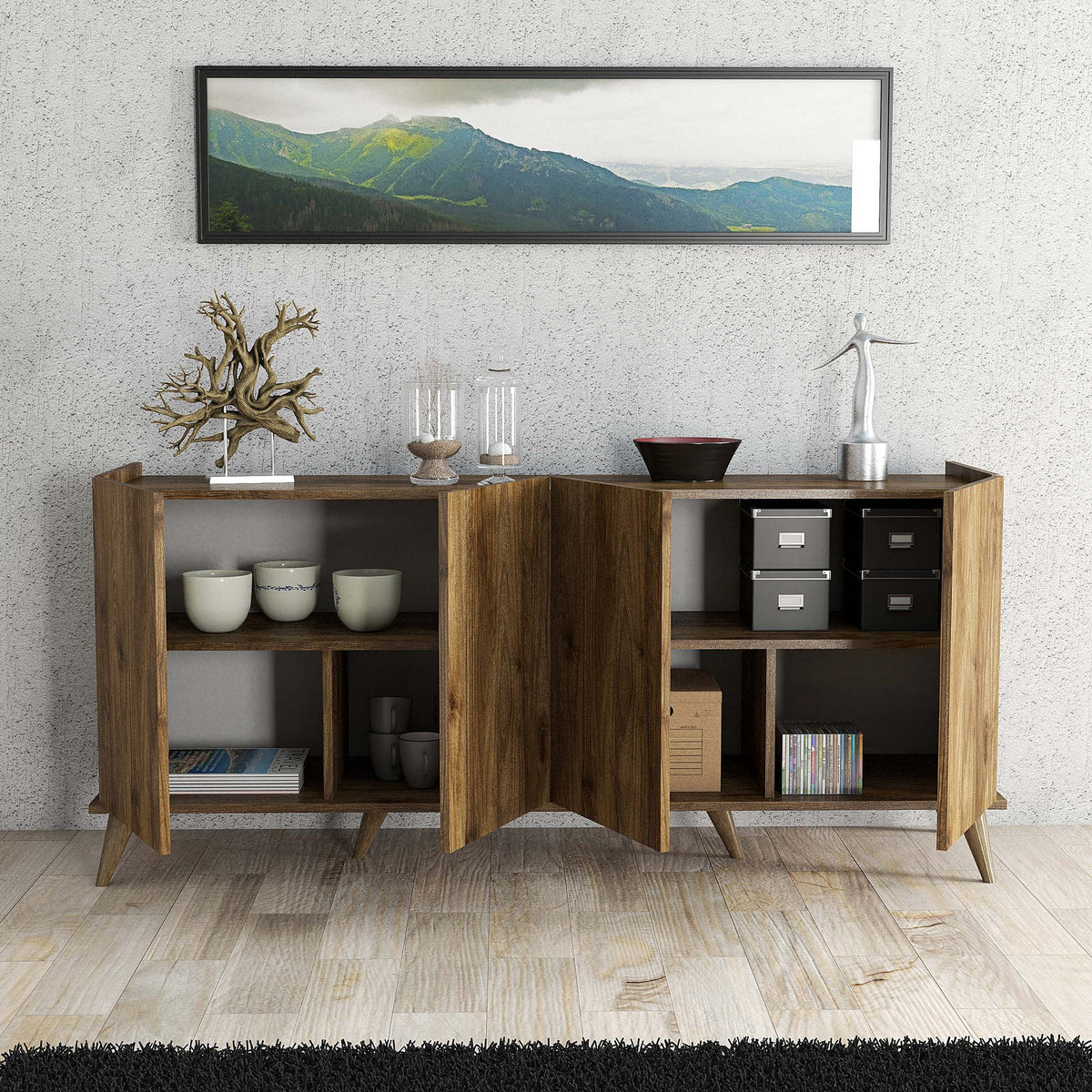 Κονσόλα Spetses Με Ράφια Καρυδί 180x45x80.8 εκ. Μελαμίνης