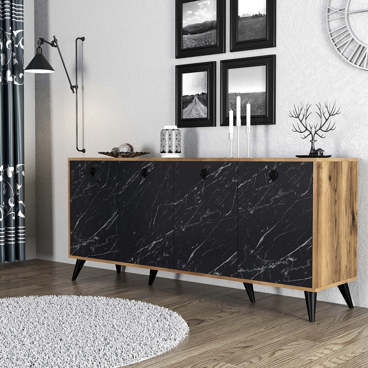 Κονσόλα Malades Καρυδί - Μαύρο Μάρμαρο 180x45x80 εκ. Μελαμίνης