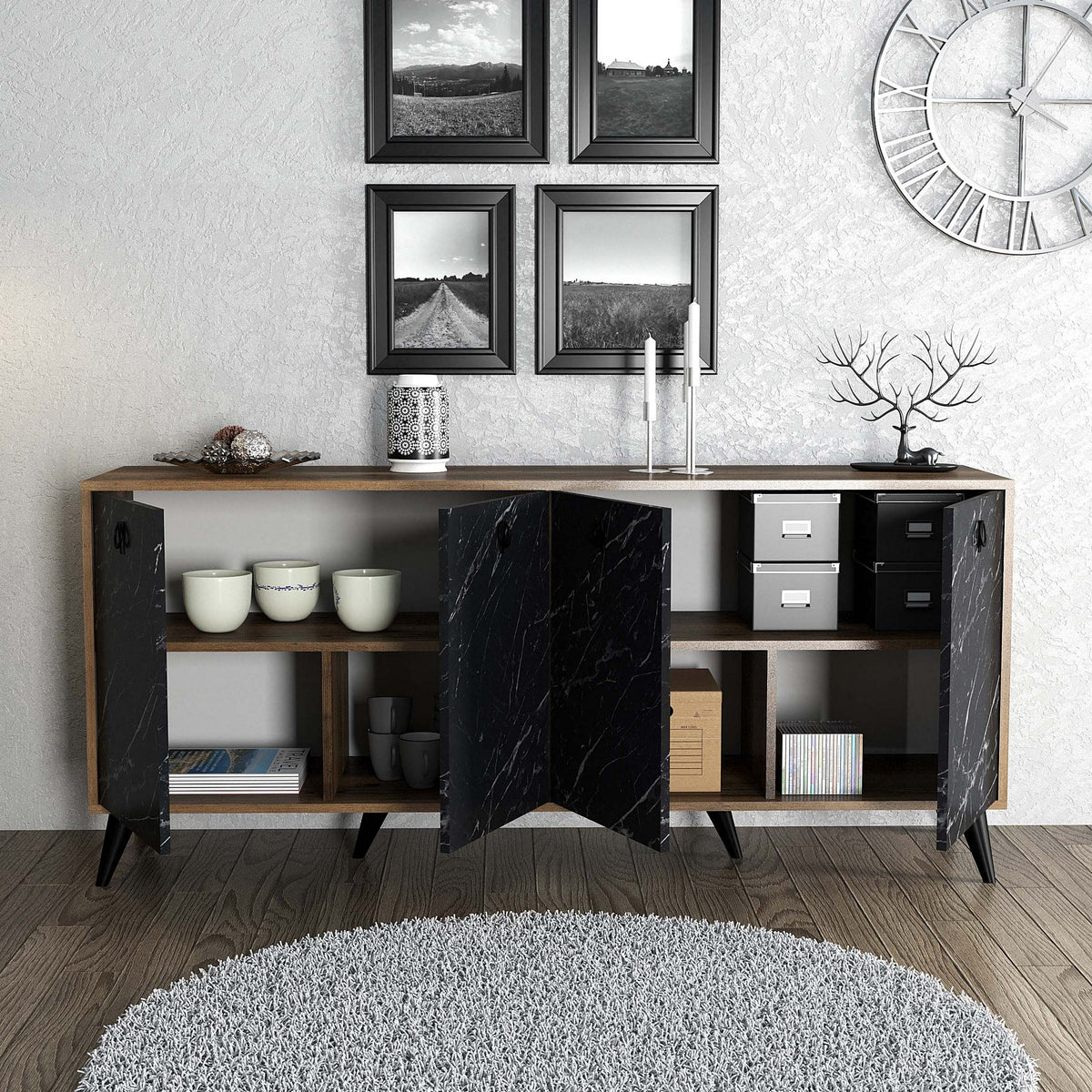 Κονσόλα Malades Καρυδί - Μαύρο Μάρμαρο 180x45x80 εκ. Μελαμίνης