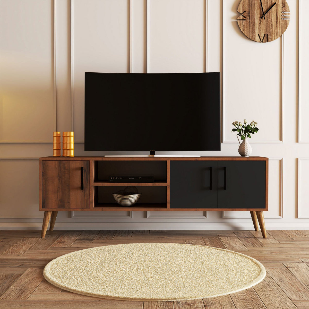 Έπιπλο Τηλεόρασης Thirasia Καρυδί - Ανθρακί 150x34x52 εκ. Μελαμίνης