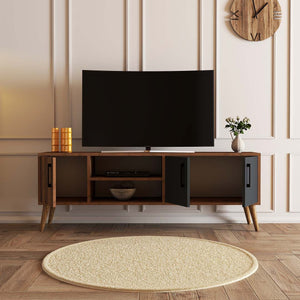 Έπιπλο Τηλεόρασης Thirasia Καρυδί - Ανθρακί 150x34x52 εκ. Μελαμίνης