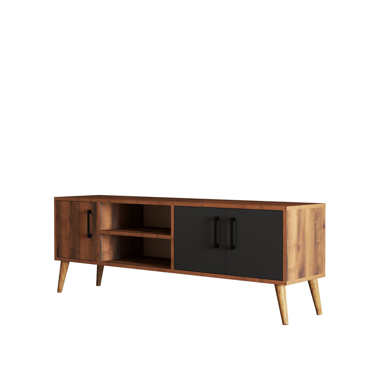Έπιπλο Τηλεόρασης Thirasia Καρυδί - Ανθρακί 150x34x52 εκ. Μελαμίνης