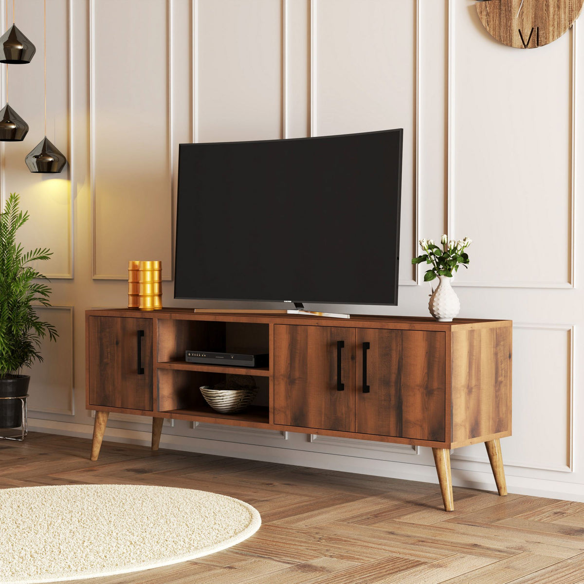 Έπιπλο Τηλεόρασης Thirasia Καρυδί 150x34x52 εκ. Μελαμίνης