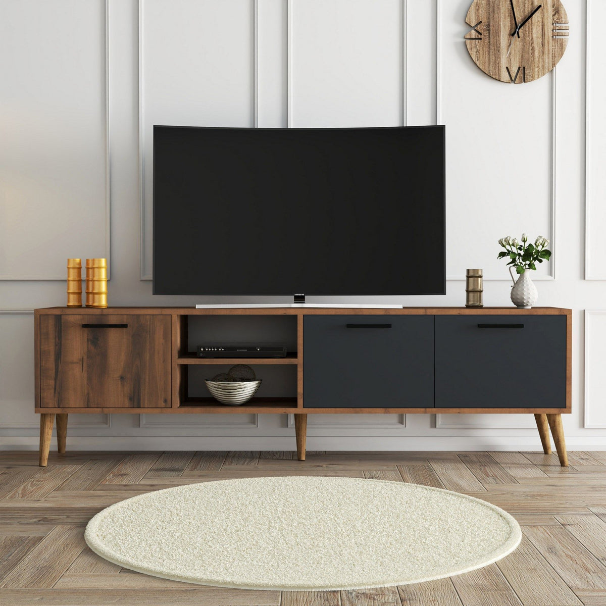 Έπιπλο Τηλεόρασης Thirasia Καρυδί - Ανθρακί 180x35x53 εκ. Μελαμίνης