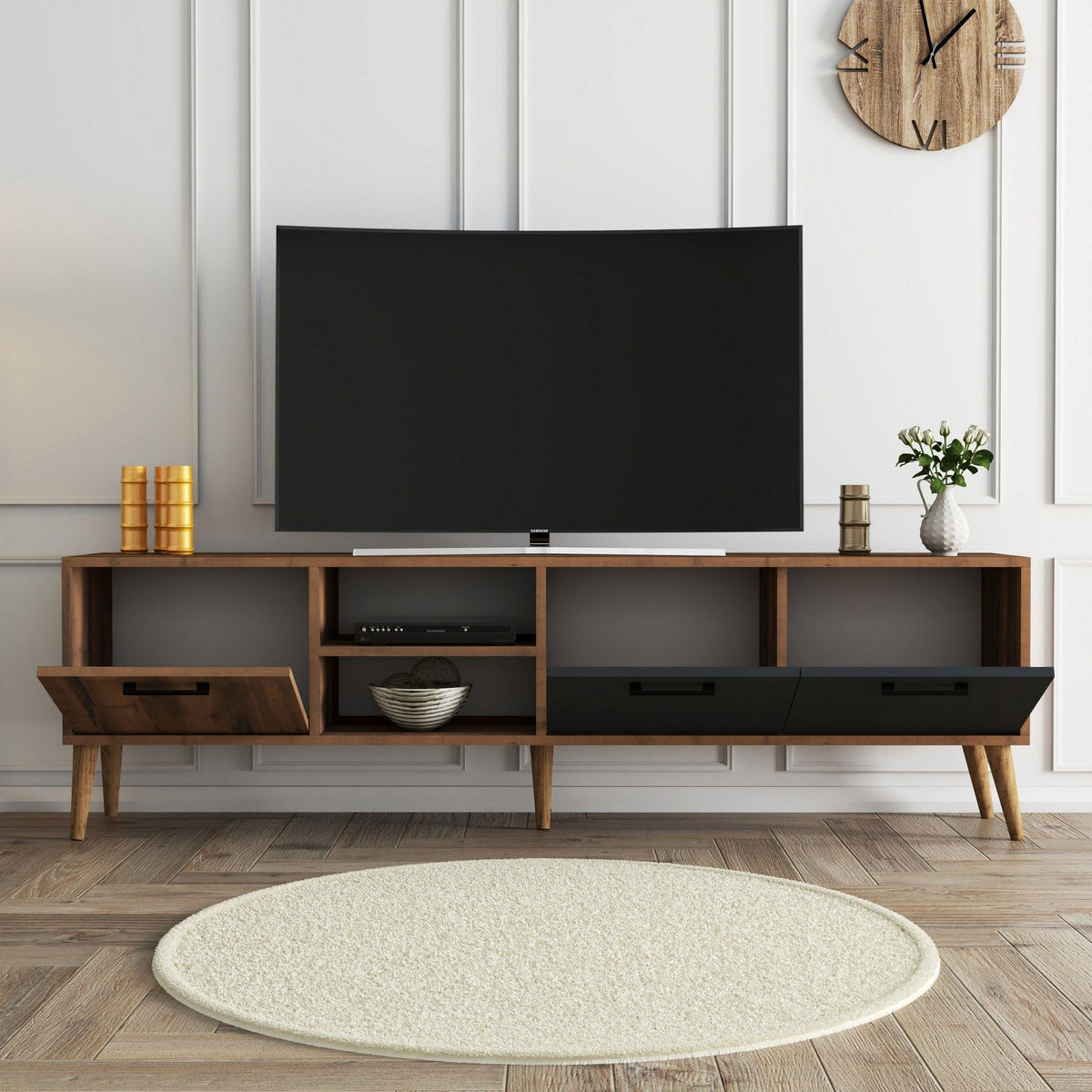 Έπιπλο Τηλεόρασης Thirasia Καρυδί - Ανθρακί 180x35x53 εκ. Μελαμίνης