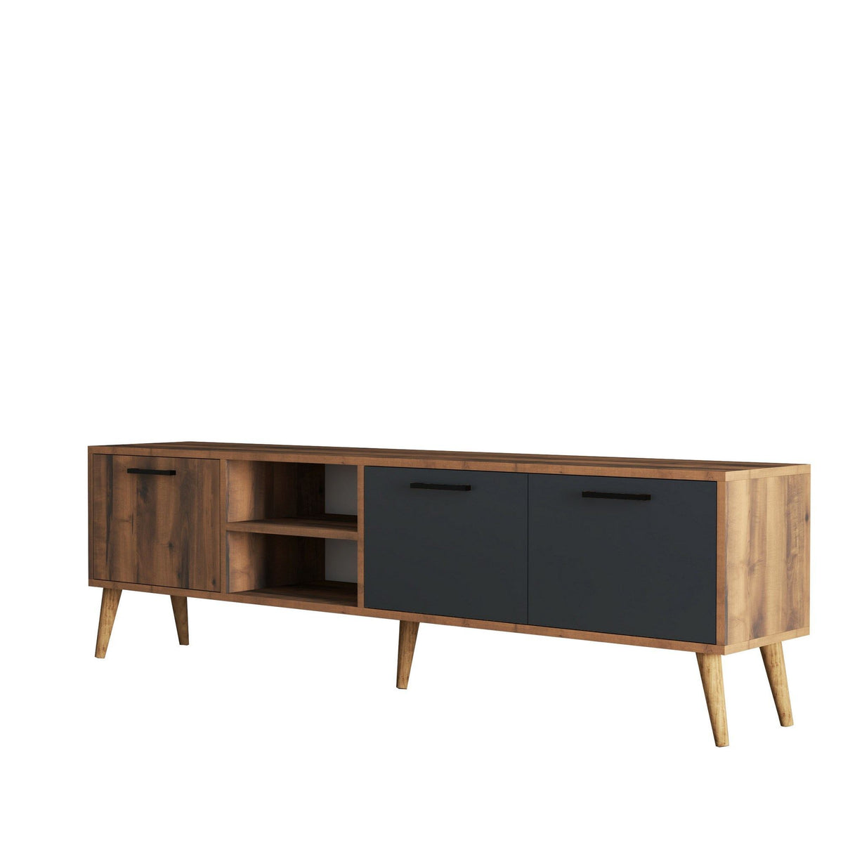 Έπιπλο Τηλεόρασης Thirasia Καρυδί - Ανθρακί 180x35x53 εκ. Μελαμίνης